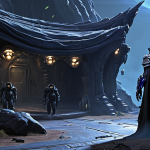 **

A cloaked Wraith scouting an enemy base in StarCraft II. Emphasize the stealth and recon aspect with a dark, shadowy environment.

**