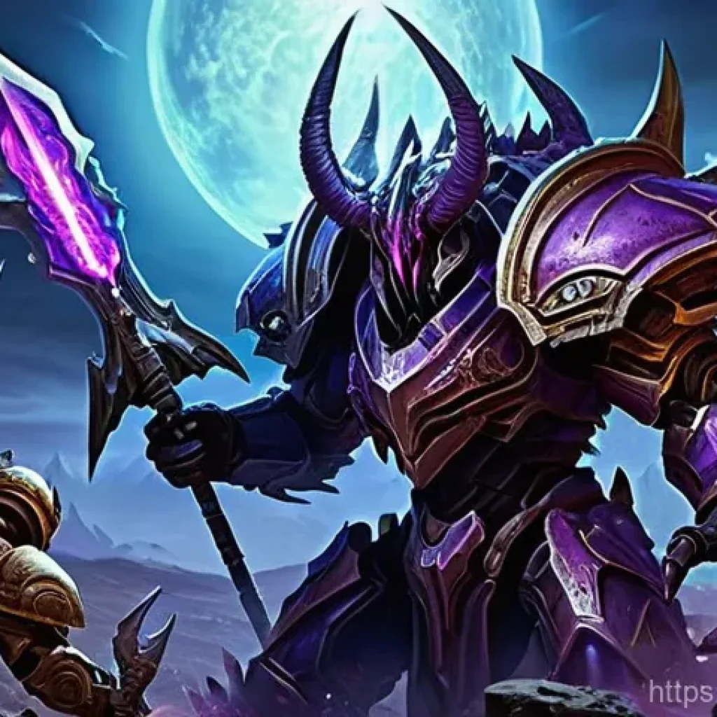 저그 울트라리스크 활용법 - **A Fully Upgraded Zerg Ultralisk Leading the Charge:**
    A massive and fearsome Zerg Ultralisk, i...