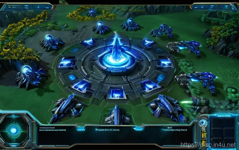 프로토스 게이트웨이 타이밍 - **Prompt: Early Game Protoss Gateway Wall-Off and Initial Defense.**
    "A detailed top-down view o...