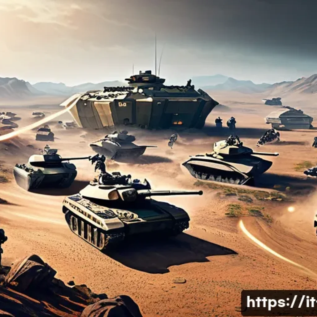 스타크래프트 프로게이머 경기 전략 - A detailed futuristic battlefield scene from a real-time strategy game, showing a balanced army comp...