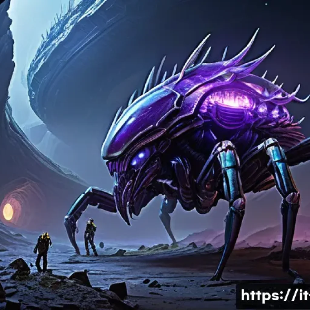 저그 퀸 활용 전략 - A detailed digital painting of a Zerg Queen strategically positioned near spiked Spine Crawlers and ...
