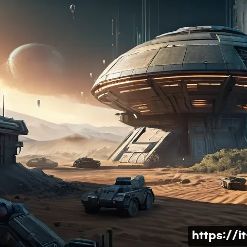 스타크래프트 리마스터 그래픽 분석 - A highly detailed sci-fi battlefield scene from a real-time strategy game, featuring futuristic meta...