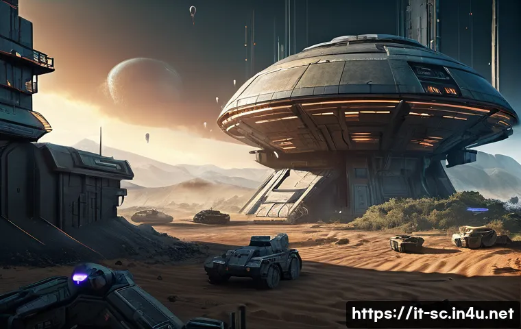 스타크래프트 리마스터 그래픽 분석 - A highly detailed sci-fi battlefield scene from a real-time strategy game, featuring futuristic meta...