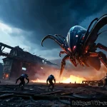 저그 디파일러 사용법 - Photorealistic cinematic sci-fi strategy battle, a biomechanical alien Defiler creature emerging fro...