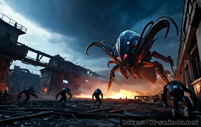 저그 디파일러 사용법 - Photorealistic cinematic sci-fi strategy battle, a biomechanical alien Defiler creature emerging fro...